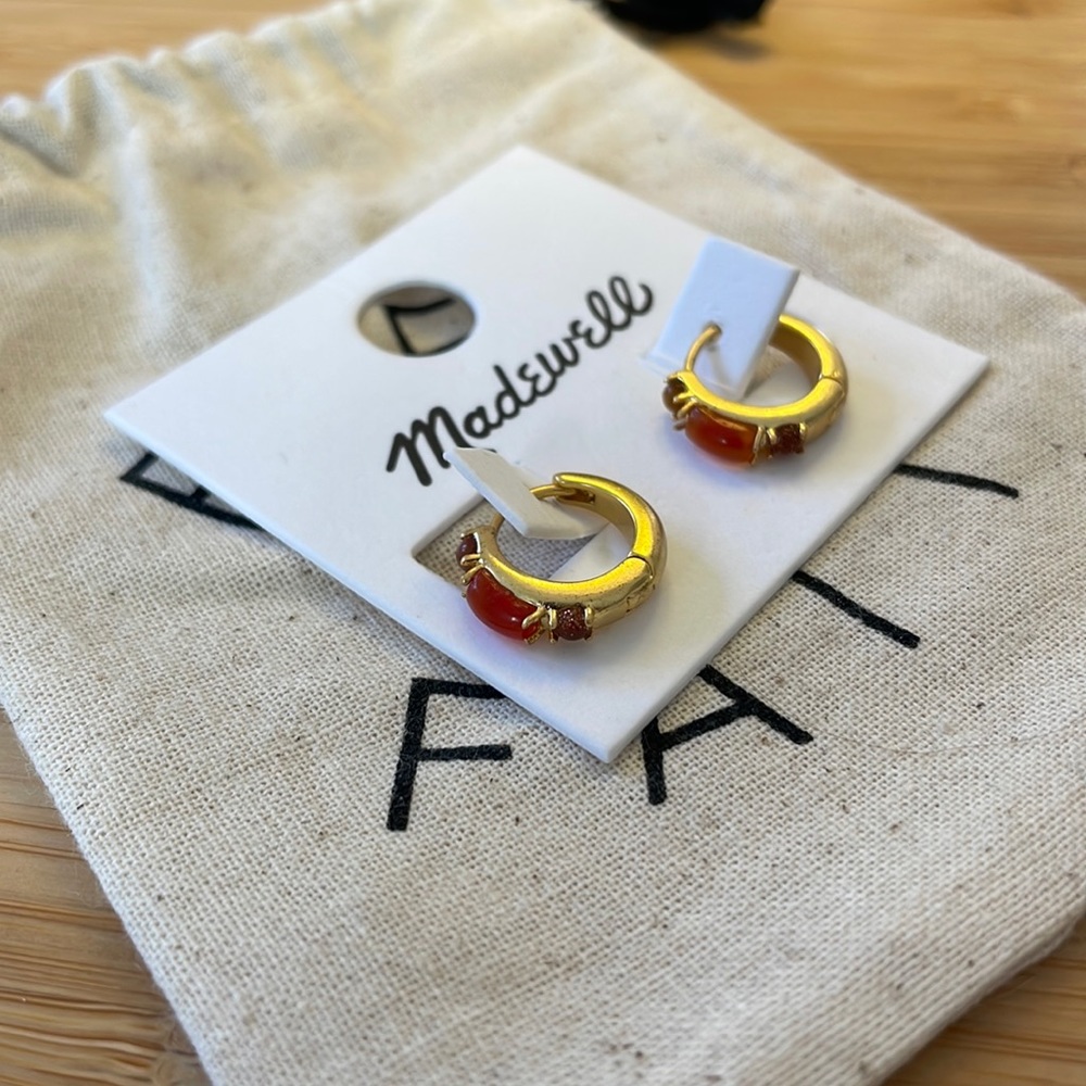 Gold Mini-Hoops with Orange/Purple Jewel Detail
